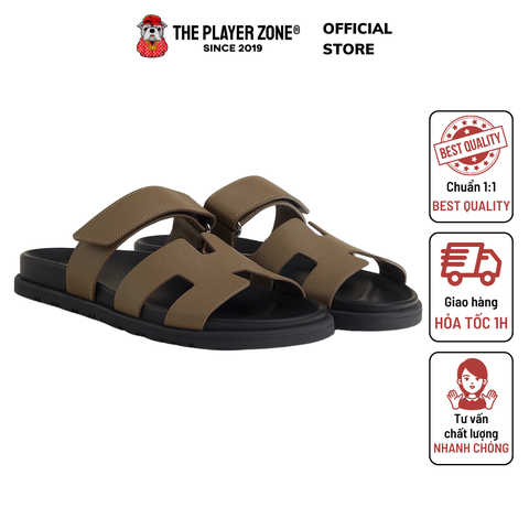 Dép Hermes Chypre Sandal Da Epsom Sần (Form Nam) - Etoupe
