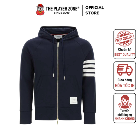 Áo khoác Hoodie Thom Browne Classic Loopback 4 Bar Full Zip - Navy