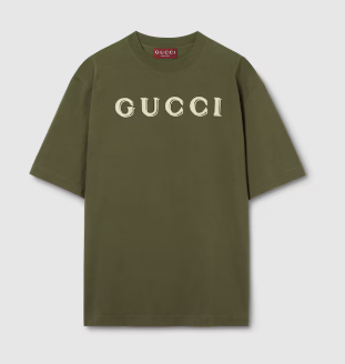 Áo Thun Cotton jersey T-shirt with embroidery in forest green - Xanh Lá