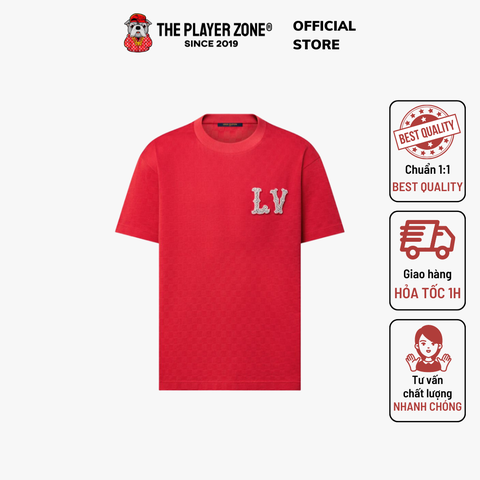 Áo thun LV Red Logo Đính Đá Embroidered Logo - Đỏ