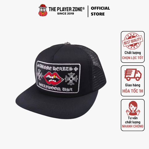 Nón Chrome Hearts Chomper Hollywood Trucker Hat - Black (charm bạc thật)