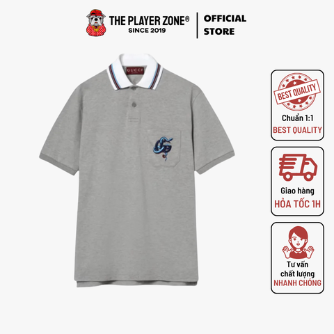 Polo Gucci Embroidered Stretch Cotton Polo Shirt - Gray