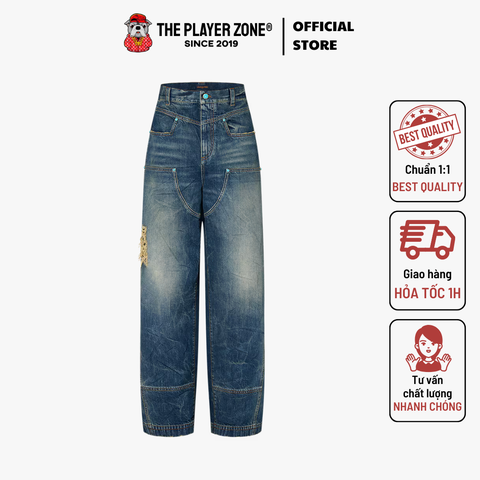 Quần Jeans LV Washed Denim Workwear Trousers