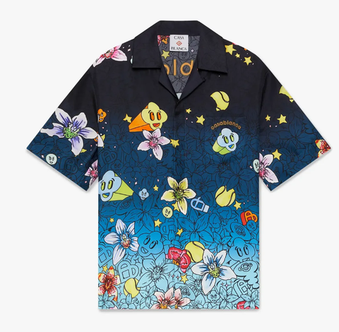Sơ mi Collage D'Icones Graphiques Short Sleeve Silk Shirt - đen
