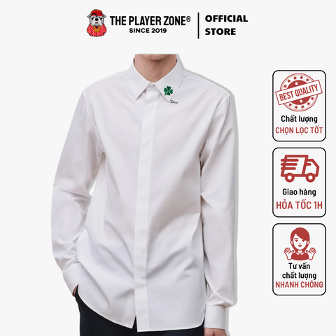 Sơ Mi Shirt with Clover Embroidery - Trắng