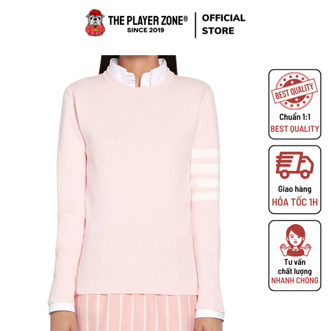 Áo Sweater Thom Browne Pink Cotton Milano STITCH CREWNECK 4-BAR PULLOVER
