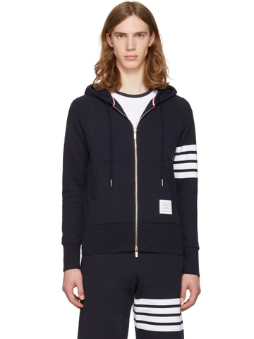 Áo khoác Hoodie Thom Browne Classic Loopback 4 Bar Full Zip - Navy