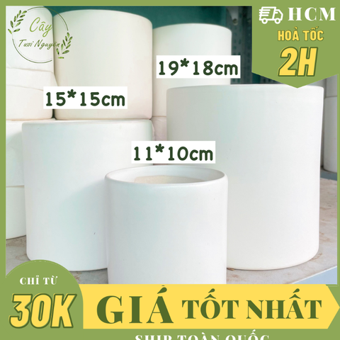 CHẬU TRỤ TRÁNG MEN TRẮNG Size 11CM, 15CM, 18CM (1 chậu), tráng men, chậu cây trong nhà, bền đẹp, Cây Tươi Nguyên CTN1458