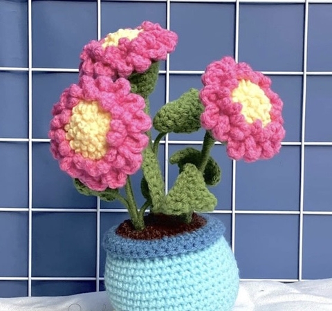 FLOWER POTS 3 PINK 2 LAYER DAISY