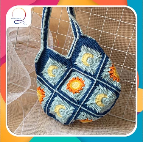 CROCHET BAGS - GRANNY SQUARE MOON-blue