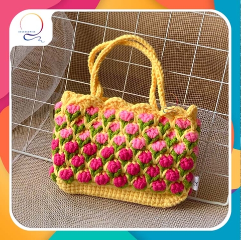 CROCHET BAGS - TULIP FLOWER BAG-yellow