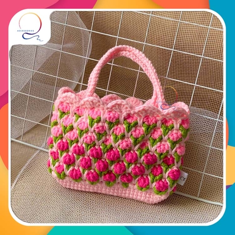CROCHET BAGS - TULIP FLOWER BAG-light pink