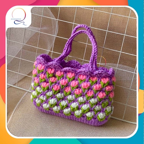CROCHET BAGS - TULIP FLOWER BAG-purple