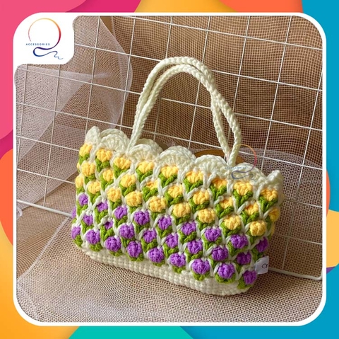 CROCHET BAGS - TULIP FLOWER BAG-white