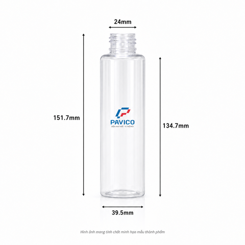 Kích thước chai nhựa PET cổ 24mm cao 151,7mm đường kính 39,5mm Pavico