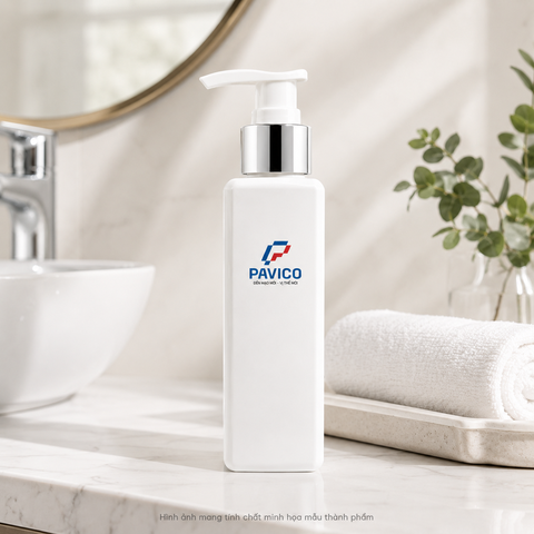 Chai đựng nước rửa tay 120ml PET trắng sứ vòi bơm đặt trên bàn phòng tắm