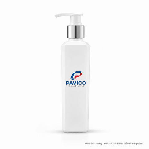 Chai đựng sữa tắm đẹp PET trắng sứ 220ml vòi nhấn cổ xi mạ Pavico