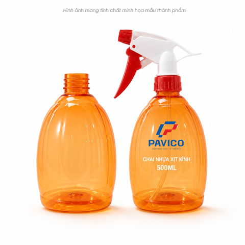 Chai nhựa xịt kính 500ml dáng bầu PET cổ 28mm cao cấp