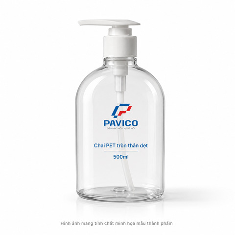 Chai dầu gội PET thân dẹt 500ml cổ 28mm trong suốt