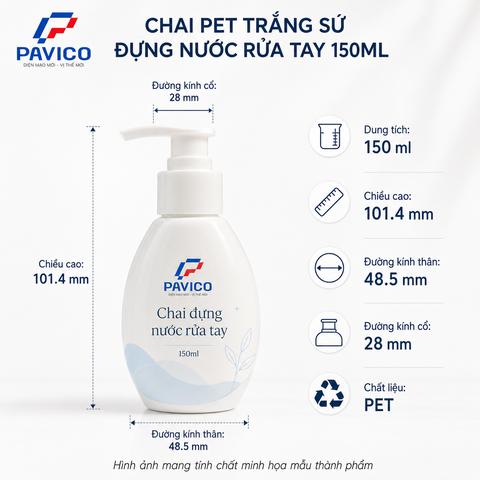 kích thước chai đựng nước rửa tay 150ml PET