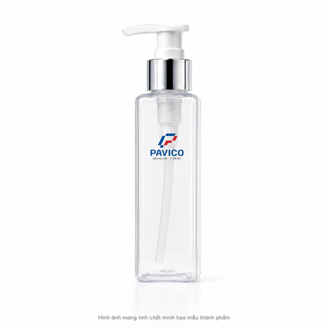Chai PET vuông 120ml trong suốt vòi bơm dùng đựng nước rửa tay và mỹ phẩm Pavico