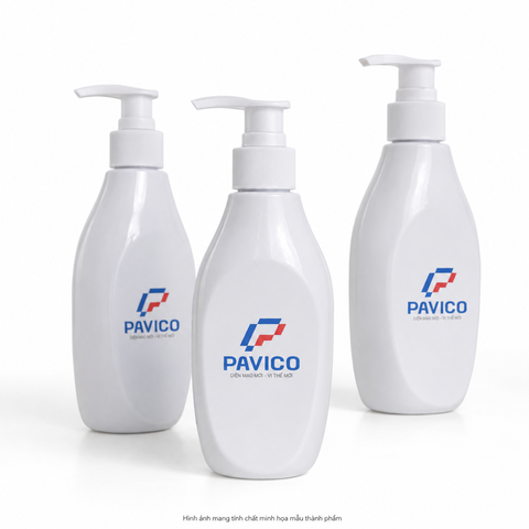 Bộ ba chai nhựa PET trắng sứ 220ml cổ 24mm có vòi bơm Pavico