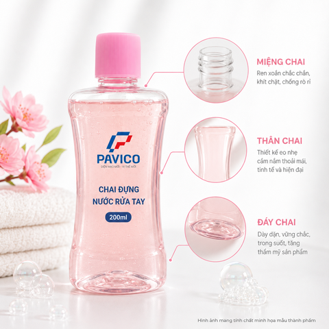 Chi tiết vỏ chai đựng nước rửa tay với miệng ren và đáy dày