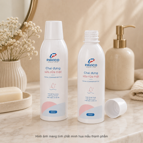 300ml.jpg Bộ chai đựng sữa rửa mặt 300ml có nắp và không nắp