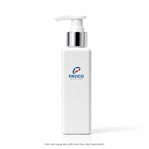 Chai nhựa đựng nước rửa tay 120ml PET trắng sứ dáng vuông vòi bơm Pavico