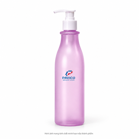 Mẫu chai dầu gội đẹp 500ml PET màu tím phun mờ kèm vòi bơm trắng