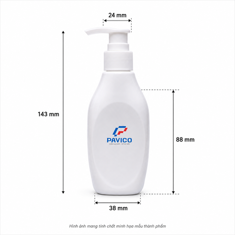 Kích thước chai đựng dầu gội sữa tắm PET 220ml chiều cao khoảng 143mm cổ 24mm