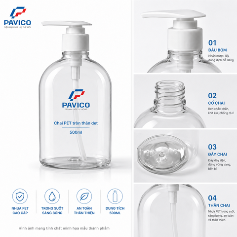 Chi tiết nắp, miệng chai dầu gội PET 500ml cổ 28mm
