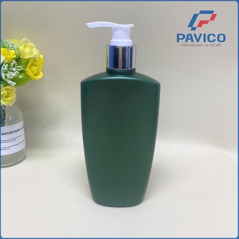 Chai HDPE 250ml thân dẹt màu xanh lá