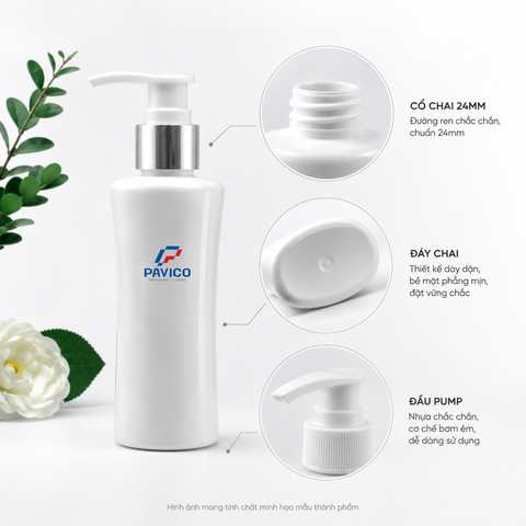 Chi tiết cổ chai 24mm và đáy chai PET trắng sứ 100ml dáng eo