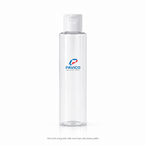 Chai nhựa PET đựng sữa tắm dáng trụ trong suốt cổ 24mm nắp bật trắng Pavico