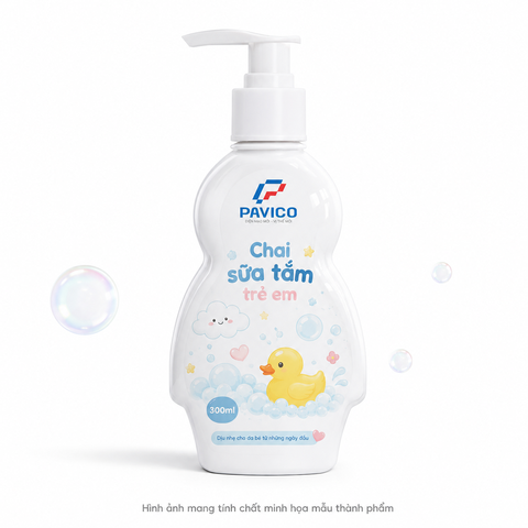 Chai sữa tắm trẻ em 300ml dáng bo eo, vòi pump tiện lợi