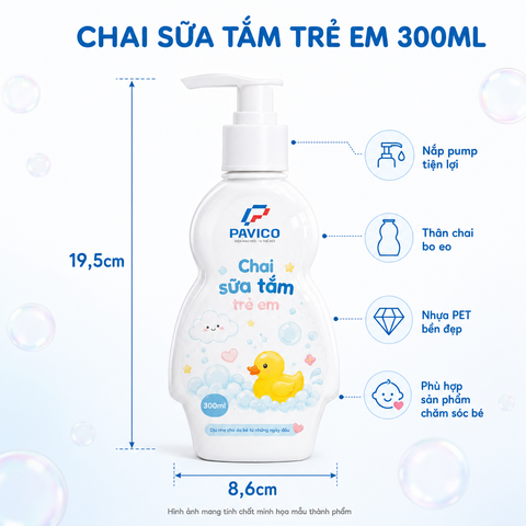 Kích thước chai sữa tắm trẻ em 300ml