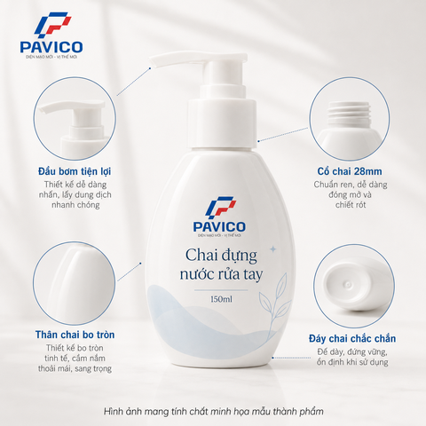 chi tiết vòi bơm và thân chai đựng nước rửa tay