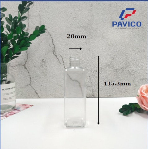 Chai PET  vuông 100ml - 20mm - 13g