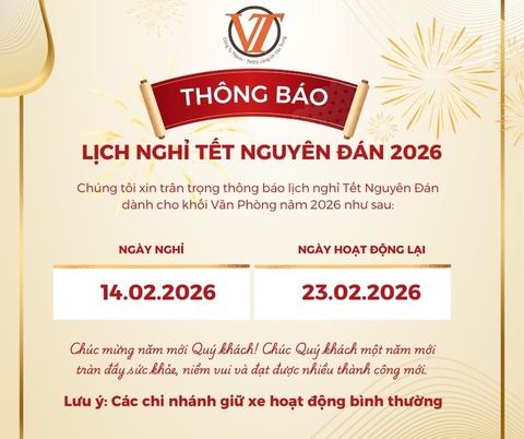 THÔNG BÁO LỊCH NGHỈ TẾT NĂM 2026 KHỐI VĂN PHÒNG CÔNG TY TNHH TMDV CÔNG ÍCH VĂN TRUNG