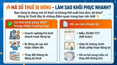 Hướng dẫn chi tiết thủ tục khôi phục lại mã số thuế bị đóng
