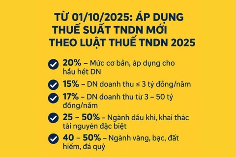 Chính thức thuế suất thuế TNDN mới áp dụng từ 1/10/2025 theo Luật Thuế TNDN 2025