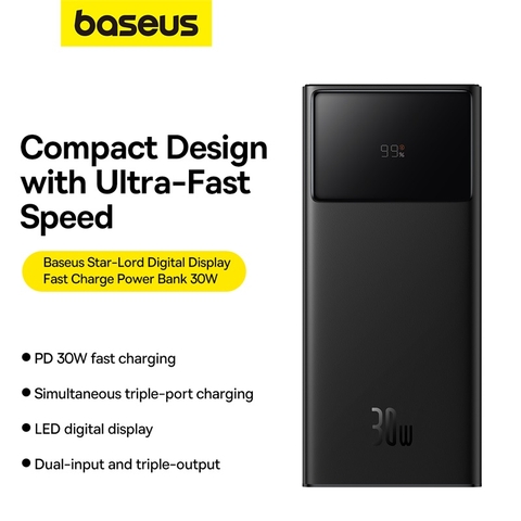 Pin Sạc Dự Phòng OS-Baseus Star-Lord Digital Display Fast Charging Power Bank 30W (Kèm cáp USB to Type-C 3A, 30cm)