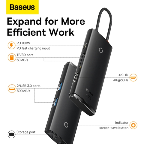 Hub Mở Rộng Kết Nối OS-Baseus Lite Series 6-Port Type-C HUB Docking Station