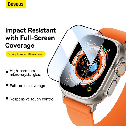 Cường lực cho Apple Watch Baseus Full-Coverage Micro-Crystal Tempered Glass Screen Protector for AP Watch Ultra 49mm, Clear (Pack of 1 with cleaning kit)