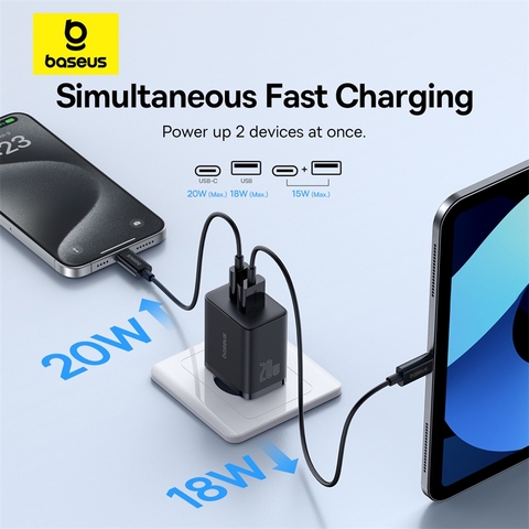 Cốc Sạc Nhanh OS-Baseus Cube Fast Charger C+U 20W (Chân cắm tròn)