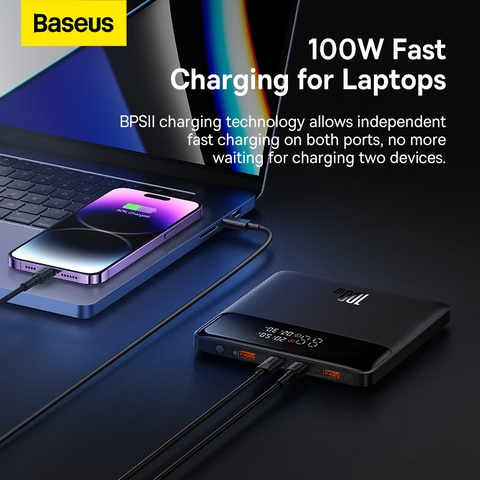 Sạc Dự Phòng OS-Baseus Blade Power Digital Display Fast Charging Power Bank HD Edition 20000mAh 100W Black (Kèm cáp C to C 50cm)