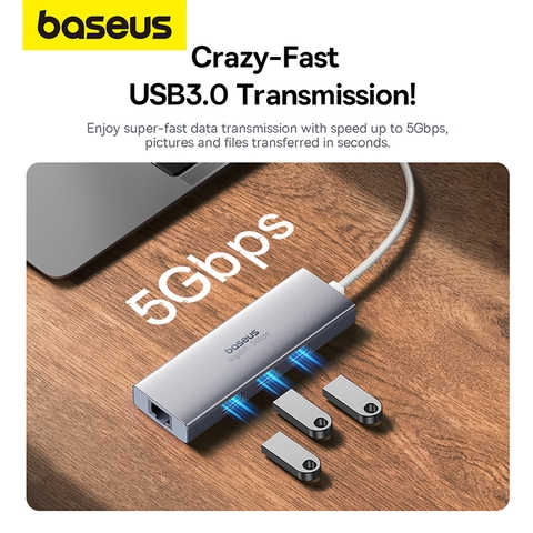 Hub Chuyển Đổi Baseus PortalJoy 4 trong 1 | Cổng Mạng LAN Gigabit & 3 Cổng USB 3.0