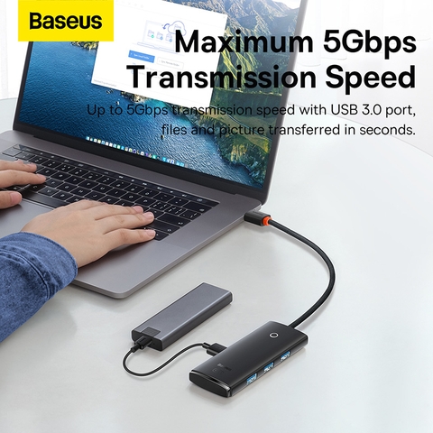 Hub chuyển đa năng Baseus Lite Series 4-Port USB-A/Type C HUB Adapter (USB-A to USB 3.0*4 , Type C)