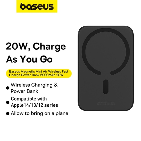 Sạc Dự Phòng Không Dây OS-Baseus Magnetic Mini Air Wireless Fast Charge Power Bank 6000mAh 20W (Kèm cáp C to C, 20V-3A, 30cm)